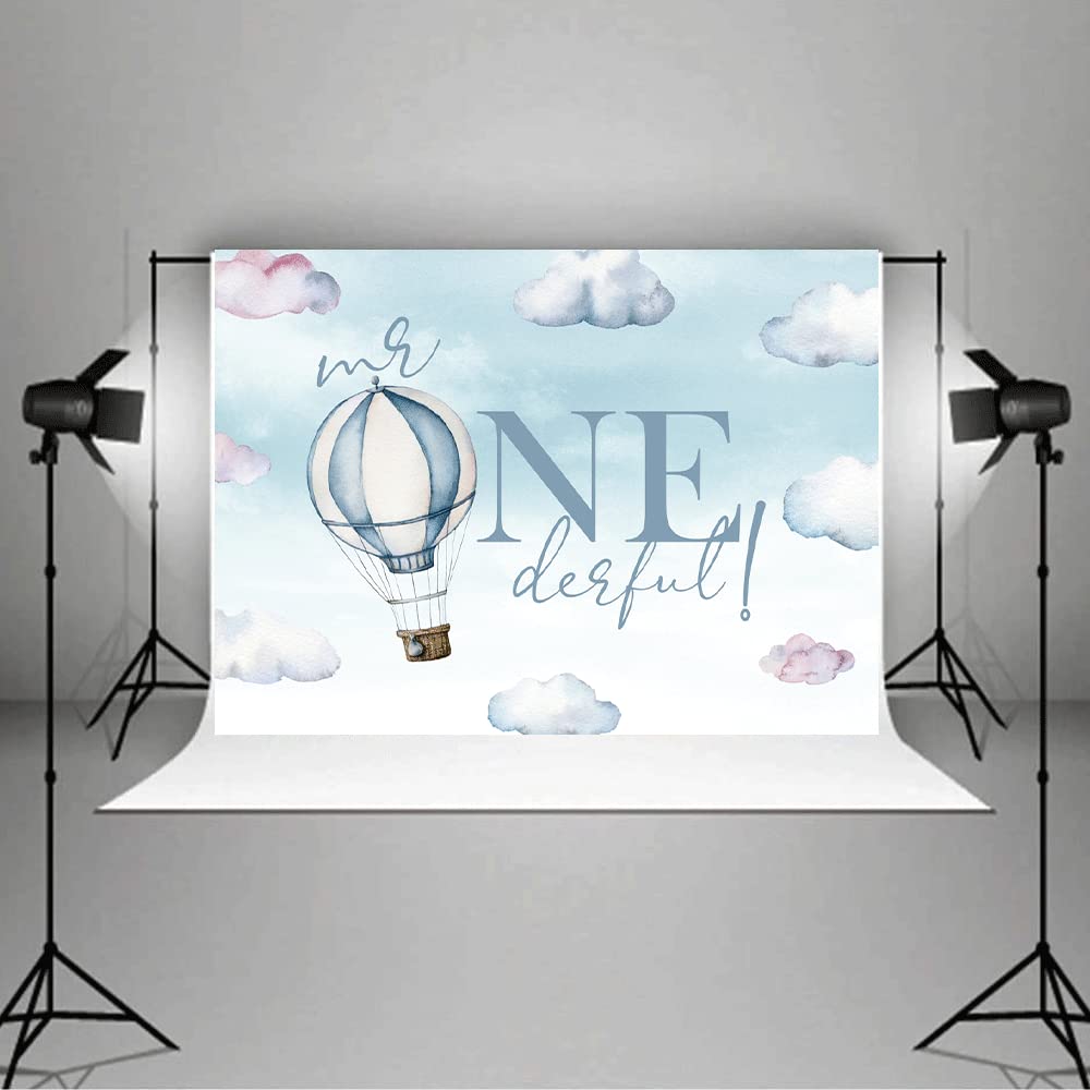 1st Happy Birthday Backdrop for Boy Mr.Onederful Baby Boy Kids One Year Old Party Decorations Banner Supplies Blue Clouds Hot Ai