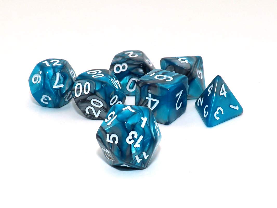 7Pcs DND Dice Set RPG Polyhedral Dice for Dungeon and Dragons MTG D&D D20 D12 D10 D8 D6 D4 (Lake Blue & Silver)