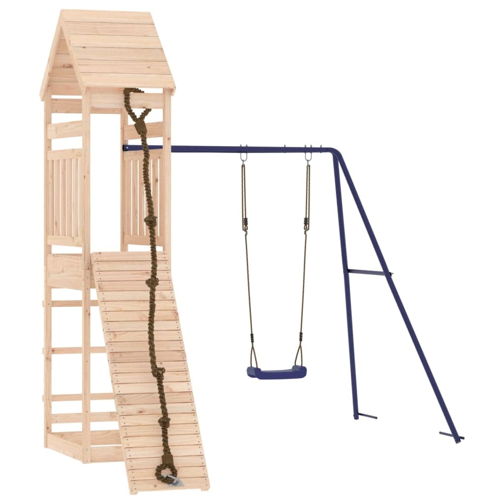 vidaXL Outdoor Wooden Playset - Multi-Activity Center with Swing Set, Climbing Wall, and Sandbox - Solid Pine Wood, Perfect for 