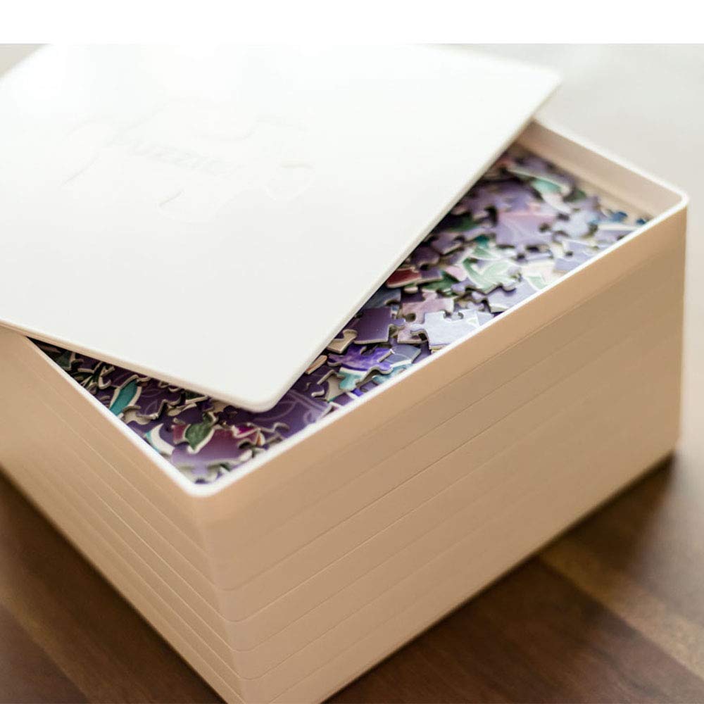 PUZZLE EZ 8 x 8 Puzzle Sorting Trays with Lid - Space Saver for Up to 1000 Pieces - Perfect Gift for Puzzle Lovers - White