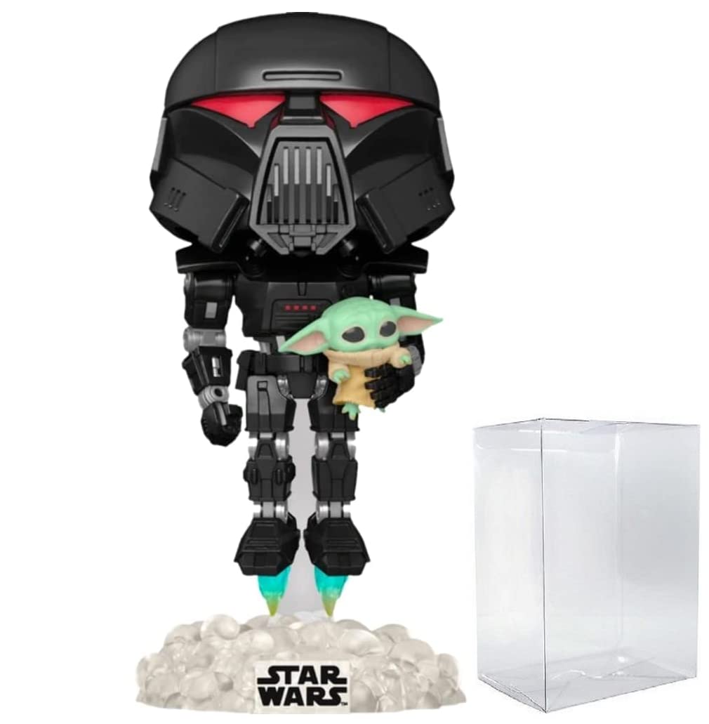 POP Star Wars: The Mandalorian - Dark Trooper Holding Grogu [The Child] Glow-in-The-Dark limited availability Funko Vinyl Figure (Bundled with Compatible Box Protector Case)