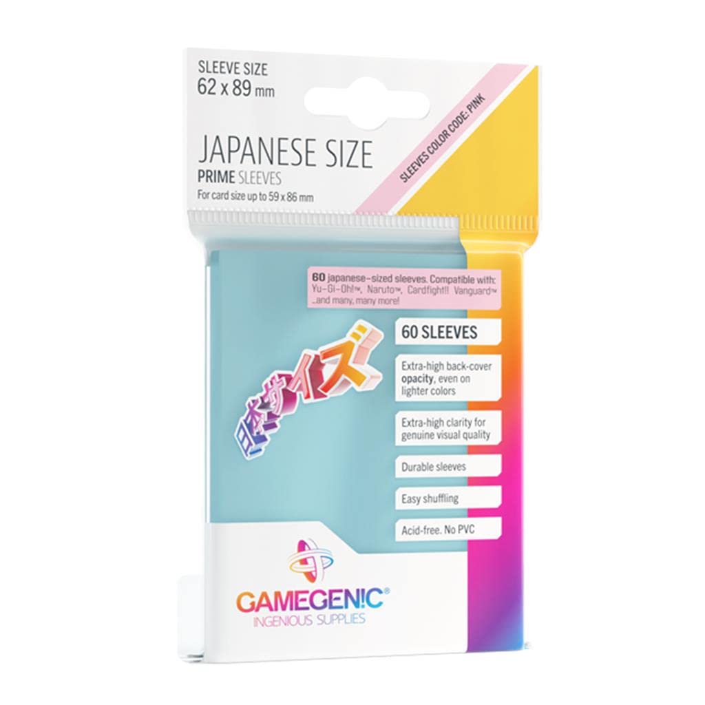Prime Japanese Size Card Sleeves | 60 Pack of 62 mm by 89 mm Card Sleeves | enhanced Quality Card Game Holder | Use with TCG and LCG Games | Clear Color | Made by Gamegenic