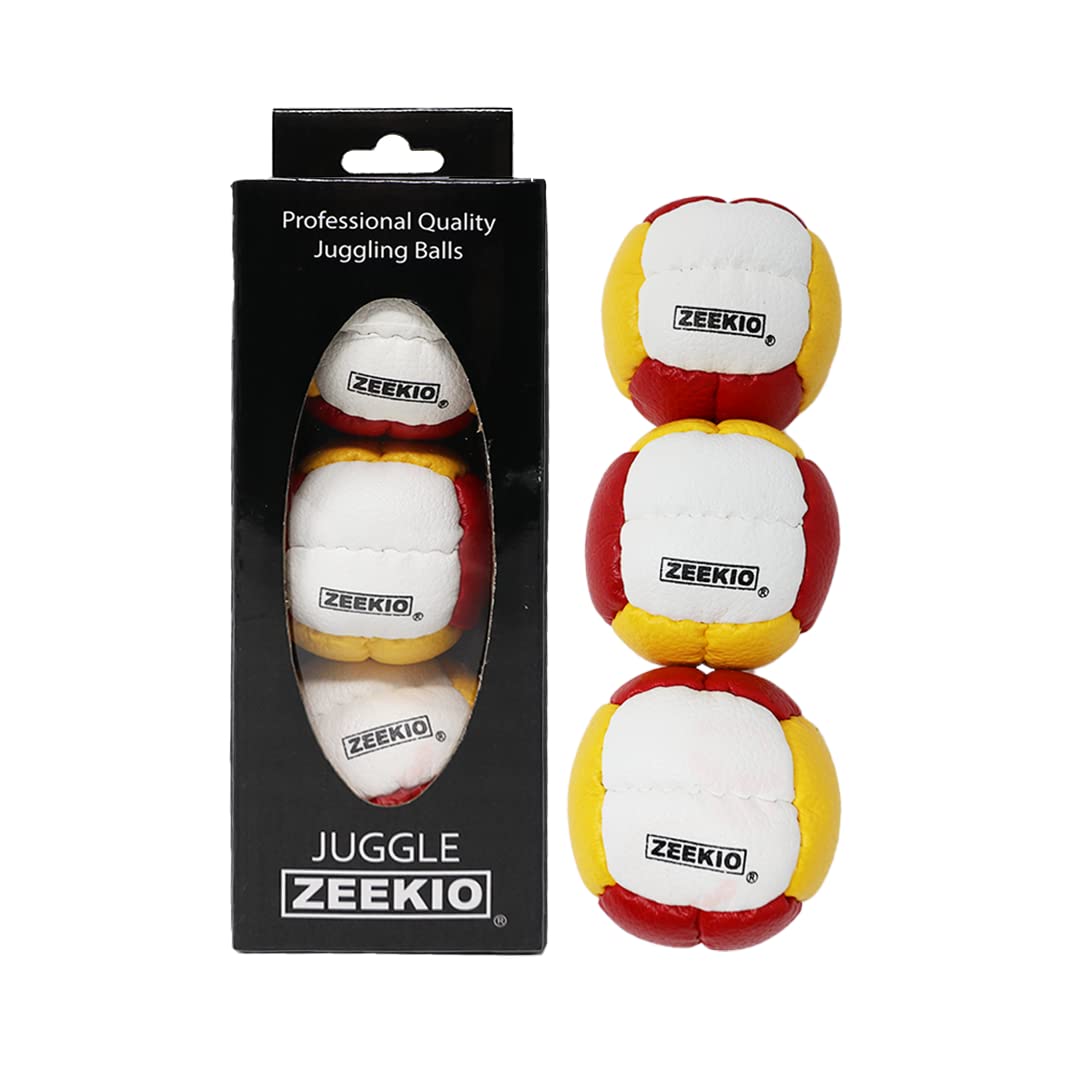 Zeekio Galaxy Juggling Balls - enhanced 12 Panel Genuine Leather Balls - 130g - 67mm - Pack of 3 (Red/White/Yellow)