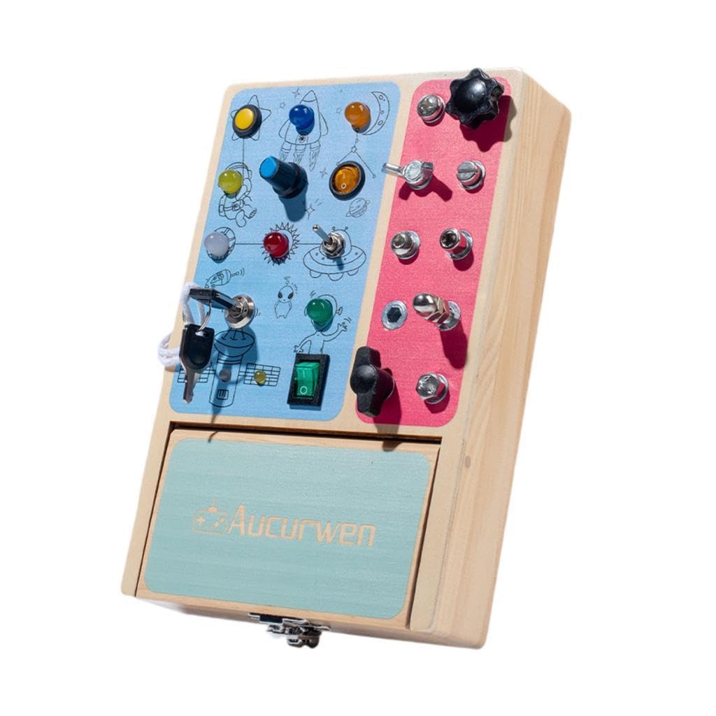 Styleheaven Wooden Busy Board With Led Light Sensory Toy For Gifts Boys Girls Activities Space Theme