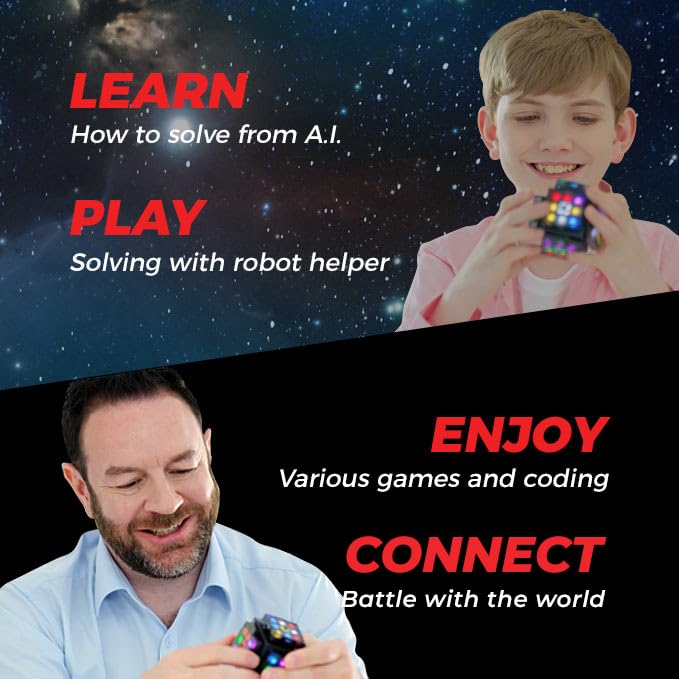 eX-Mars AI Robot Cube | Self Scrambling STEM Puzzle Cube | 10 Puzzle Types | Music Player | Fun for Kids & Adults