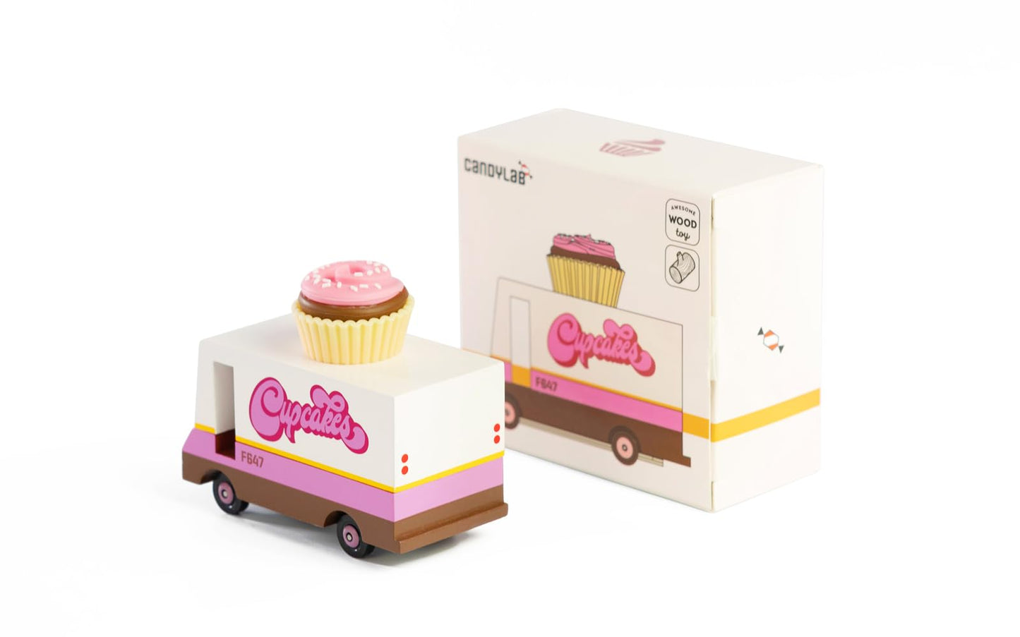 Candylab Toys CANDYCAR Wooden Food Truck Collection - Cupcake Van  enhanced Handcrafted Beech Wood Toy Car