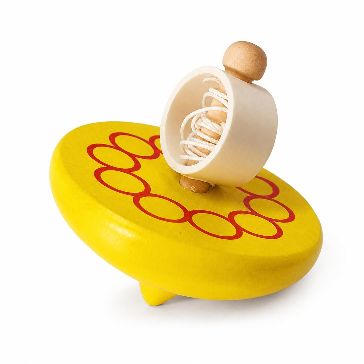 ZUBKAS TOYS Handcrafted Wooden Spin Top (1pc)  (Random Design) (1 Pack) Wooden Handle Pull Rope Thread Colorful Spined Top Kids