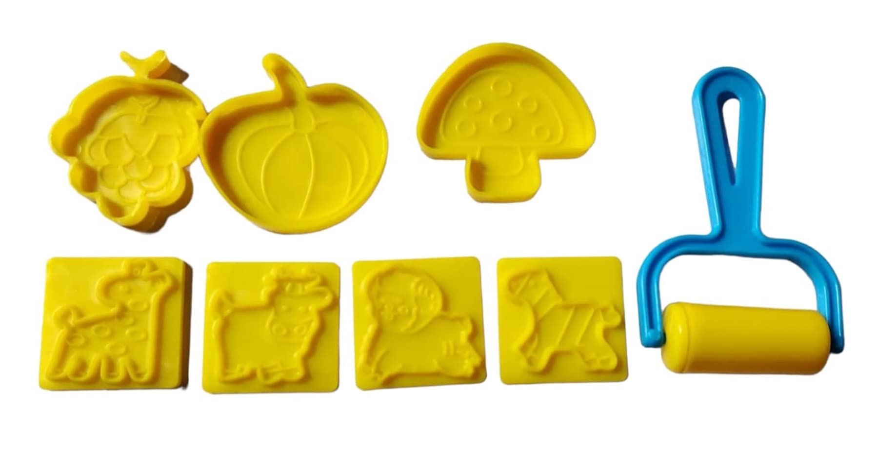 Bestubuy Clay And Sand Modelling Mouldsfruits And Animals With Roller (Yellow And Blue) 8 Pcs Set