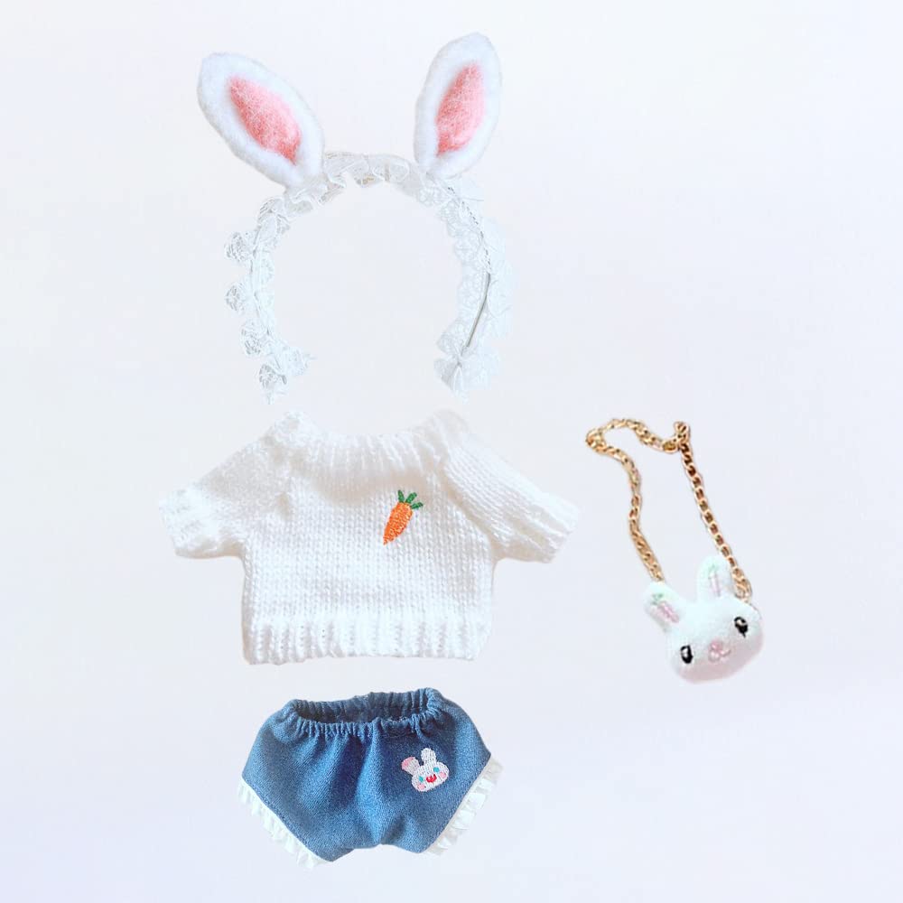 Niannyyhouse 7.8In/20Cm Plush Doll Clothes Rabbit Headdress Pants Backpack Carrot Sweater Stuffed Figures Toys Accessories