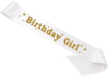 Hk Balloons White Colored Gold Printed Birthday Girl Sash For Birthday Decoration Items For Girls (WhiteGold)