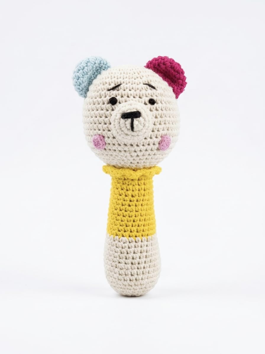 Sycamore East Wooden Baby Rattle Crochet Fox Baby Toys Handmade Newborn Toy Early Development Grips Stuffed Animal Organic Rattl