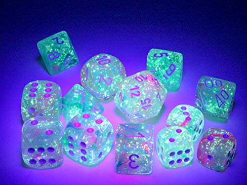 Chessex Nebula Polyhedral Dice Set Wisteria with White Luminary (7 dice)