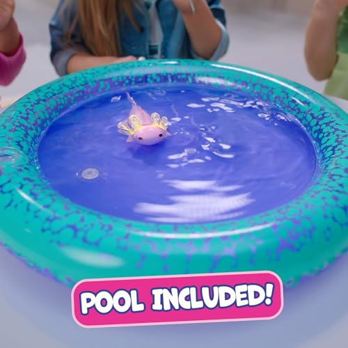 Fingerlings Interactive Baby Axolotl with Inflatable Pool, Alix, Swims and Lights Up in Water, Rainbow Lights Tell Your Mood (Ag