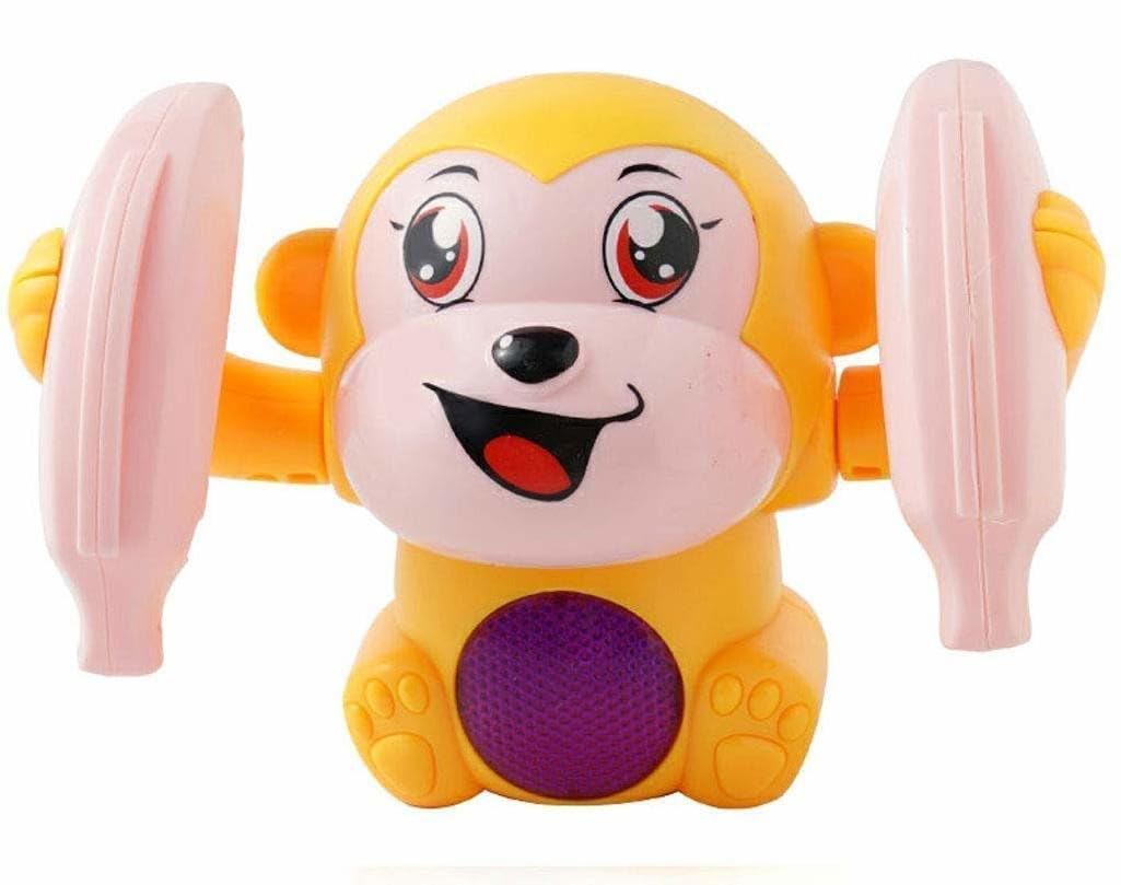 Dandur Cute Monkey Shape Musical Dumbbell Rattle Toy With Early Learning And Rotating Discs For Babies & Toddlers