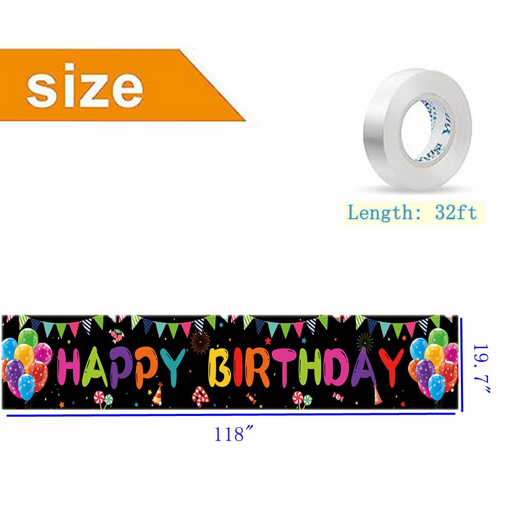 Happy Birthday Yard Banner 118x19.7 inches, Happy Birthday Decorations, Large Happy Birthday Yard Sign Backdrop, Birthday Party