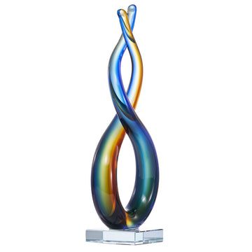 Luxury Lane Hand Blown Wave Sommerso Art Glass Scultpure 14.5 Inch Tall