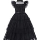 Ruxinrua Black Costume Dress, 4-13 Years Girls Outfits With Accessories Dress Up Set, Family Halloween Cosplay Party (5-6 Years)