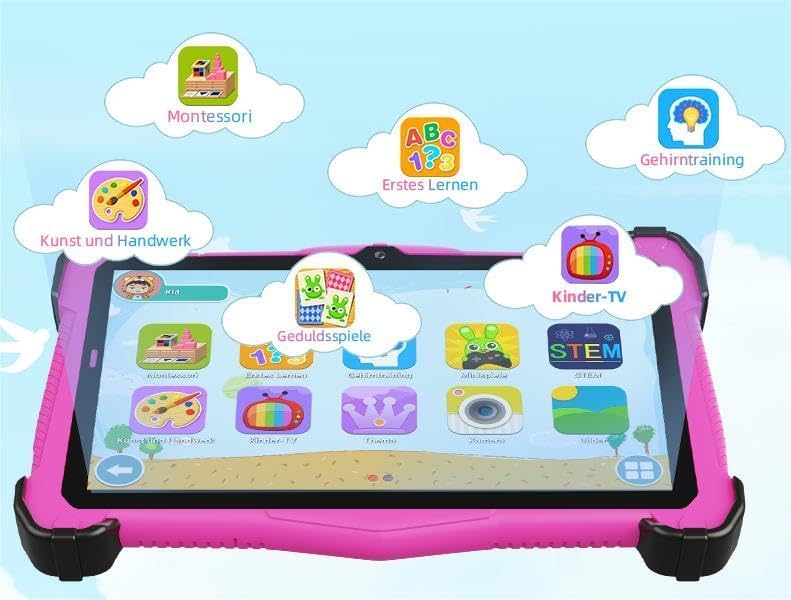 Semeakoko 7 Inch Kids Tablet with Android 12 - Age 2-12,Quad-Core 2GB/32GB,iWawa Learning App,Early Childhood Education,Parental