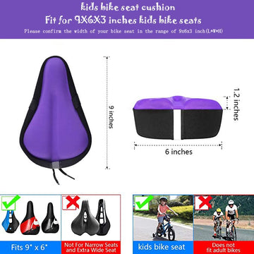 Liyamobu Kids Gel Bike Seat Cushion Cover For Boys & Girls, 9''X6'' Breathable & Extra Soft Memory Foam Children Bicycle Saddle