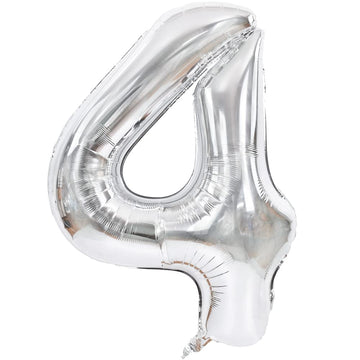 Toniful 40 Inch Silver Large Numbers Balloons 0-9, Number 4 Digital 4 Helium Balloons, Foil Mylar Big Number Balloons For Birthd