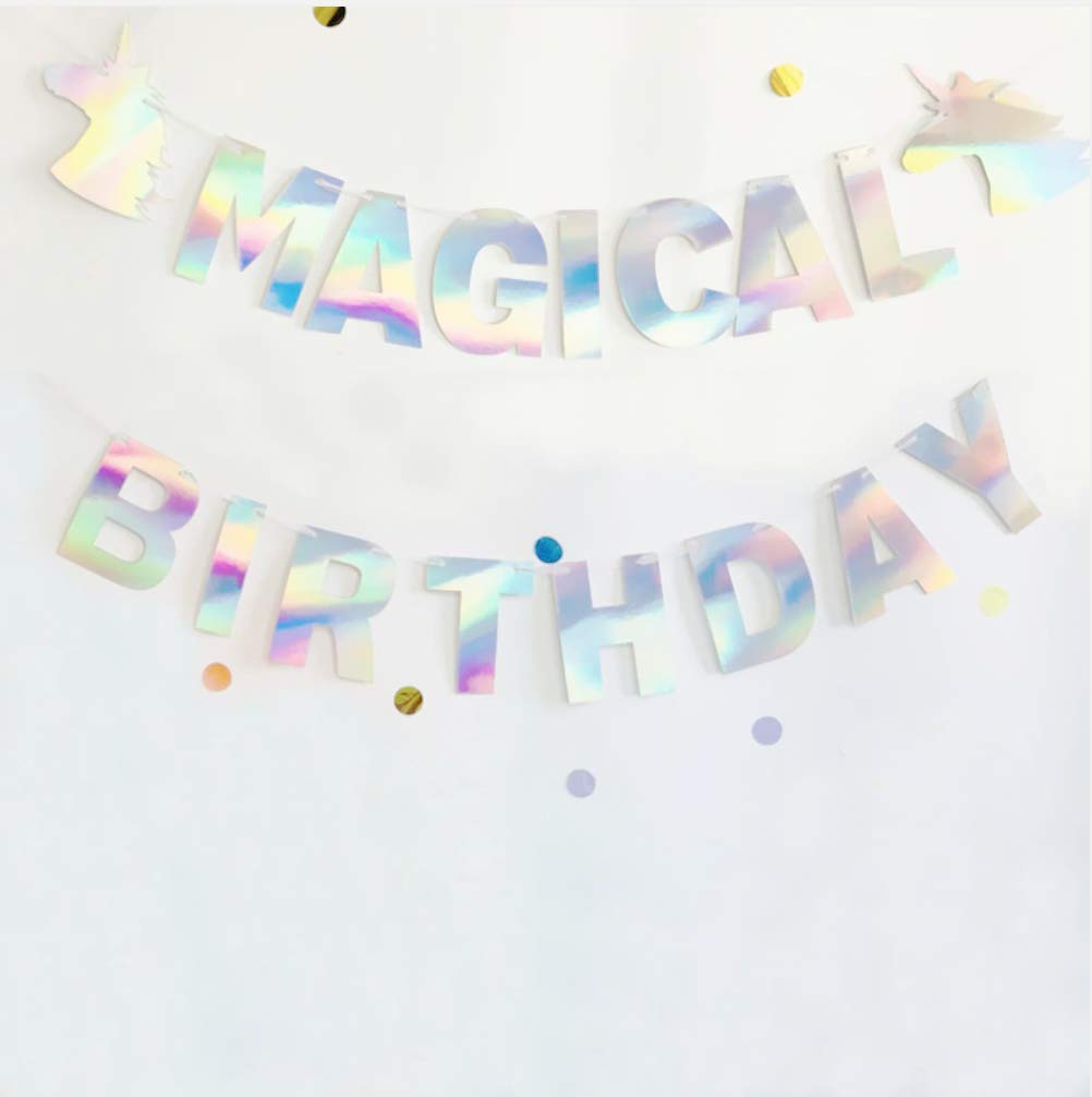 Flairs New York Happy Birthday Decorations Banner Party Props (Pack Of 1 Banner, Iridescent Unicorn Magical Birthday)