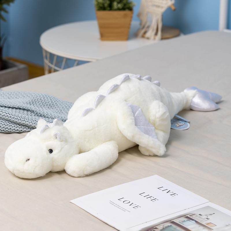 Leahaoe Giant Weighted Dragon Stuffed Animal 7Lbs, Soft White Dragon Plush Toy, 51.2'' White Stuffed Dragon For Kids And Adults