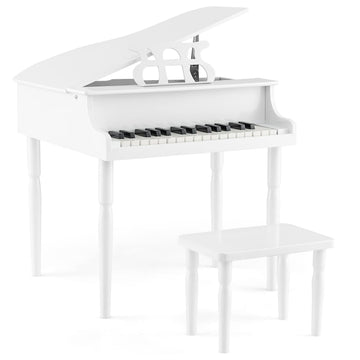 HONEY JOY Classical Kids Piano, 30-Key Mini Grand Piano with Music Stand and Bench, Wooden Musical Instrument Toy w/Lid & Music