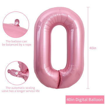 Toniful 40 Inch Light Pink Large Numbers Balloons 0-9, Number 0 Digital 0 Helium Balloons, Pink Foil Mylar Big Number Pastel Bal