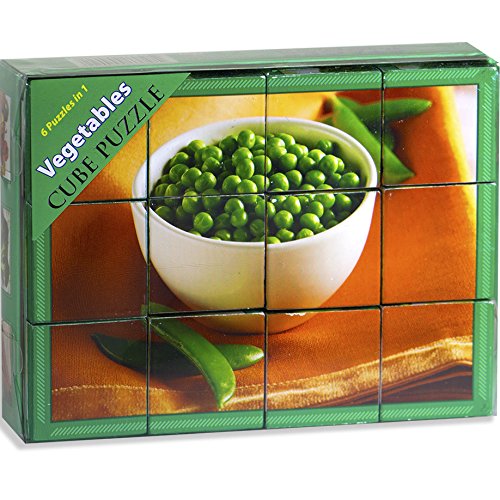 Stages Learning Real Picture Vegetables Wooden Cube Language Builder Preschool Puzzle (12 Piece), Green
