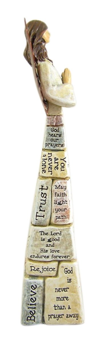 Praying Angel Faith-Filled Robes Whitewashed 4 x 10.5 Resin Tabletop Figurine