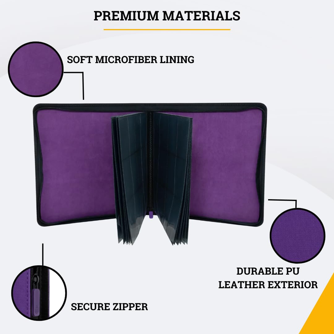 Card Guardian - 12 Pocket enhanced Binder with Zipper for 480 Cards - Side Loading Pockets for Trading Card Games TCG (Purple)