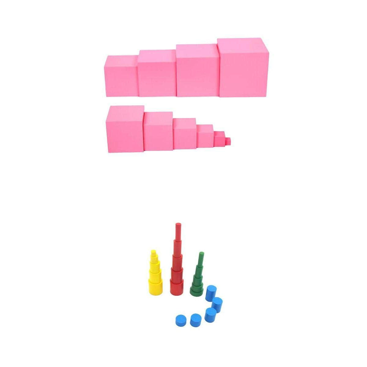 Calandis Wood Montessori Preschool Learning Toys Knobless Cylinders Pink Cube Blocks | Other Educational Toys | Educational | To