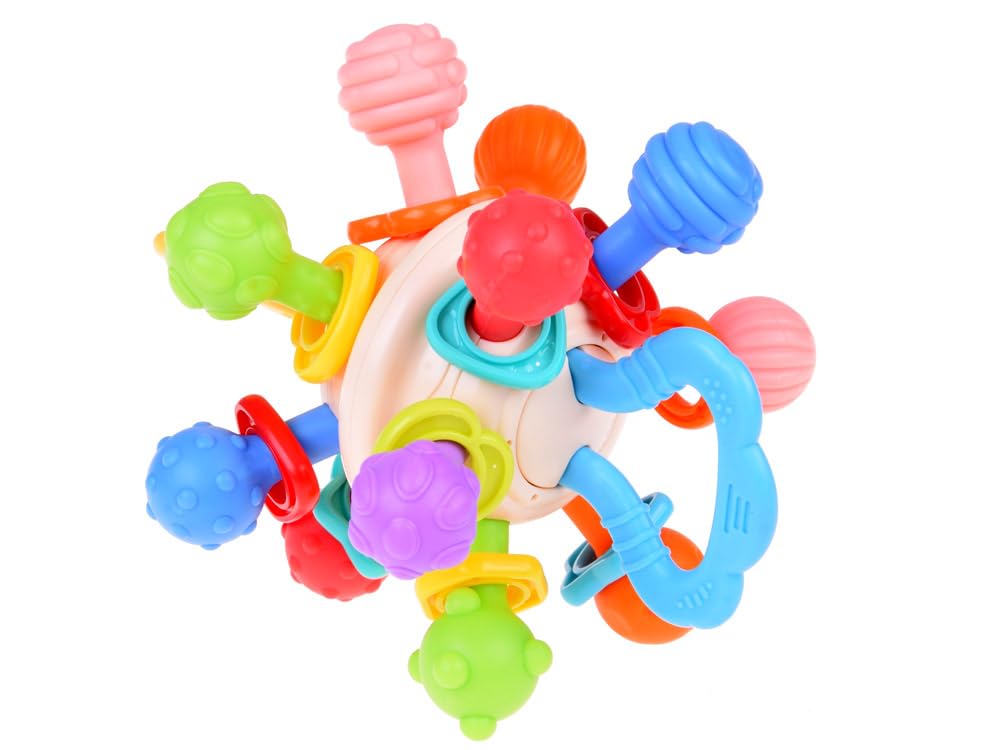 Mummy Please Baby Teething Rattle Toy, BPA Free, Silicone Loops with Rattling Sound, Multicoloured (Rattle for Kids)