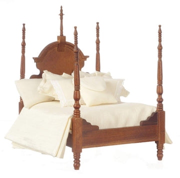 Dollhouse Miniature 1:12 Scale Walnut 4-Poster Bed #T6381