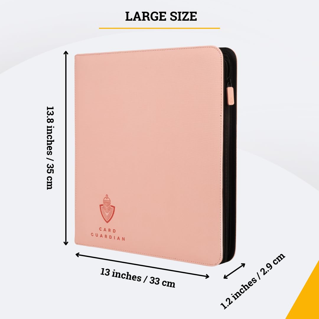 Card Guardian - 12 Pocket enhanced Binder with Zipper for 480 Cards - Side Loading Pockets for Trading Card Games TCG (Pink)