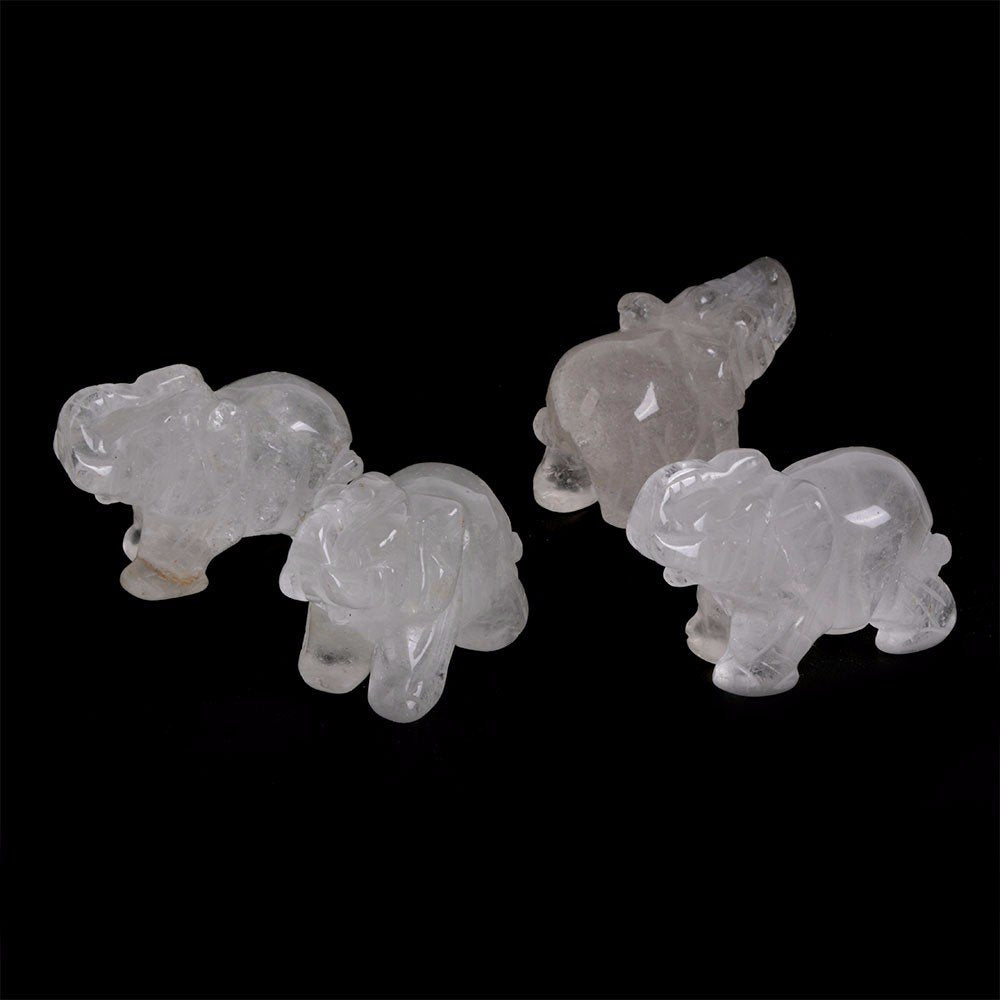 Carved Natural Clear Quartz Rock Crystal Gemstone Elephant Healing Guardian Statue Figurine Crafts 2 Inch