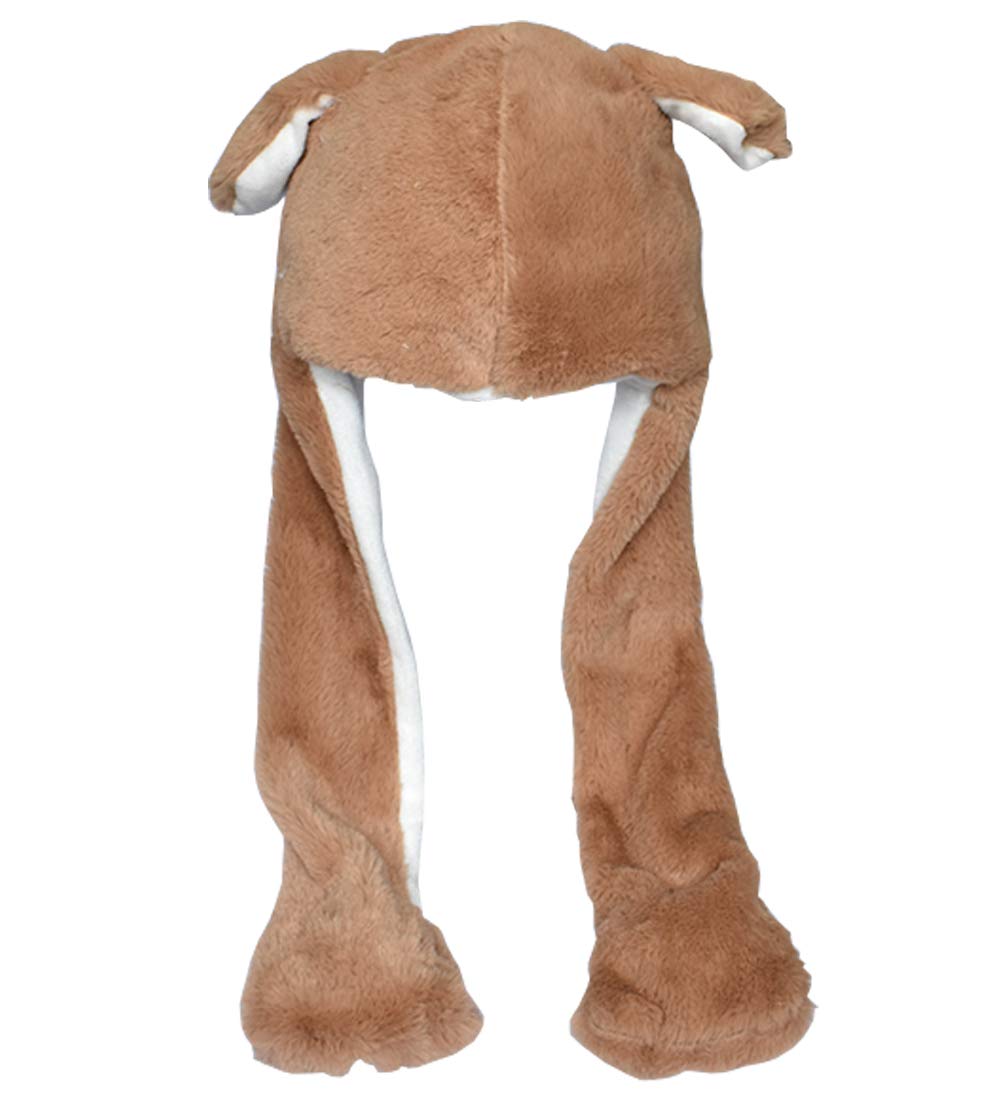 Joyhy Kids Adults Plush Hat Ear Moving Ear Flap Hat With Paw Brown Wolf