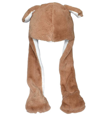 Joyhy Kids Adults Plush Hat Ear Moving Ear Flap Hat With Paw Brown Wolf