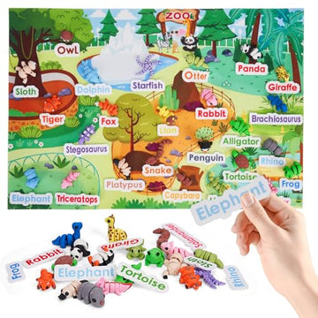 SHUWND Mini 3D Printed Zoo Animals Felt Story Board Set, 25Pcs, 4"x7.5"x2", Interactive Preschool Learning Toy, Colorful Felt