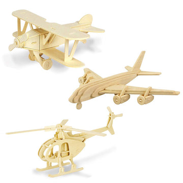 Georgie Porgy 3D Wooden Puzzles For Kids Toys Construction Woodcraft Kits Diy Model Puzzle Kits Birthday Gifts Pack Of 3 (Biplane Helicopter Civil Airplane)