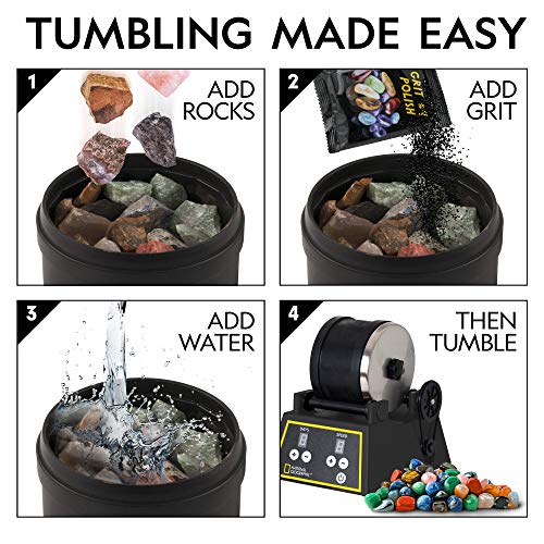 National Geographic Hobby Rock Tumbler Kit - Rock Polisher For Kids & Adults, Noise-Reduced Barrel, Grit, 2.5 Pounds Raw Gemstone & Jasper Mix, Great Stem Hobby Kit