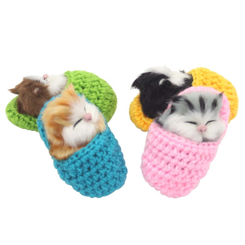 Coolayoung 4Pcs Sleeping Cat In Slipper Doll Toy, Mini Kitten In Shoe With Meows Sounds Decor Hand Toy Gift For Kids Boys Girls