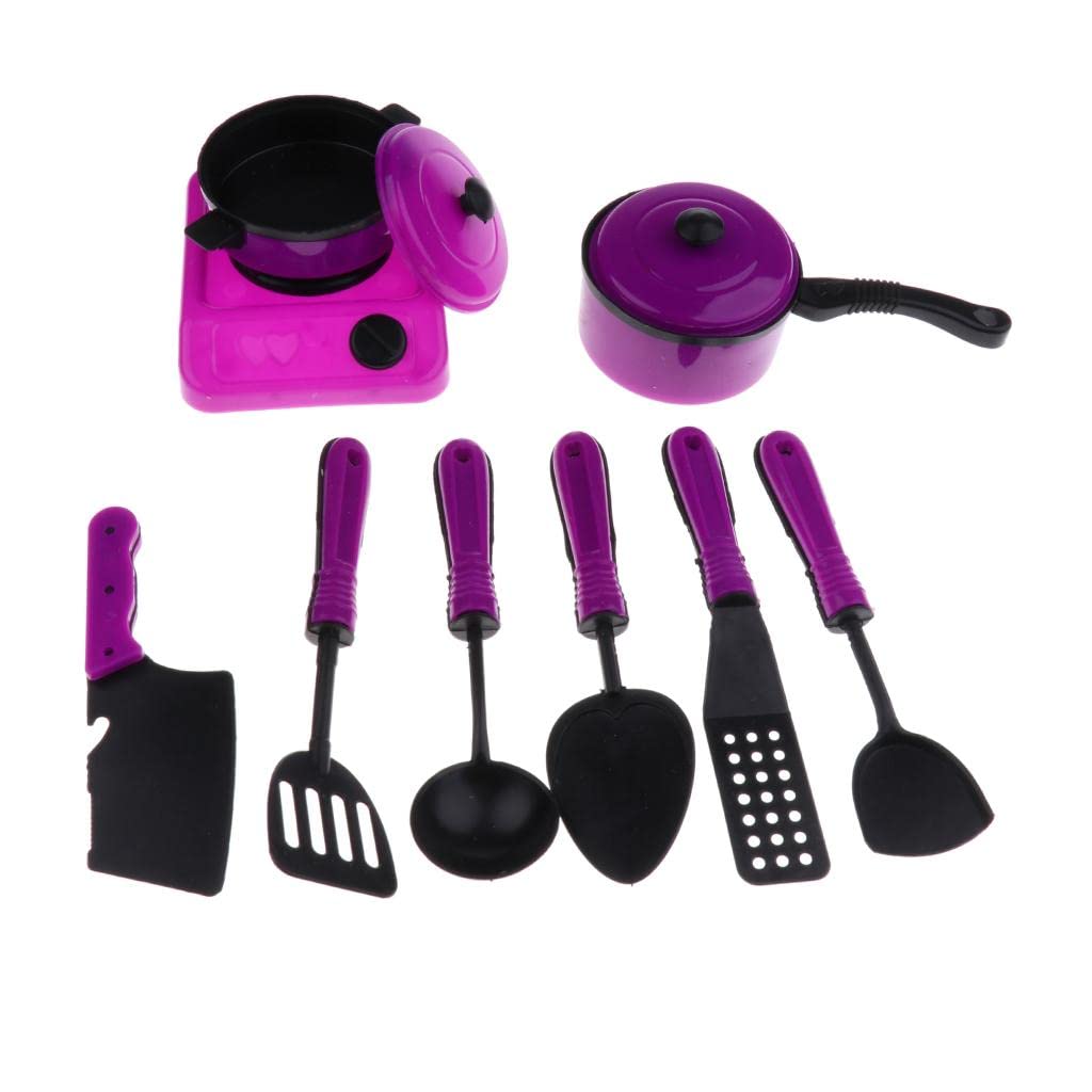 MERISHOPP9Piece Purple PVCKitchen Pretend Play Set for Kids  Pot, Pans, and Cooking Utensils|Toys & Hobbies | Preschool Toys &