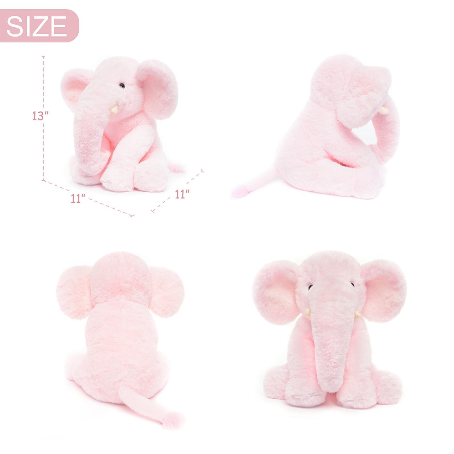 Weigedu 13'' Pink Elephant Stuffed Animal - Plush Toy For Boys, Girls, Kids, Baby Shower, Bedtime, Birthday