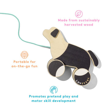 Lovevery |The Pull Pup | Wooden Push Pull Toy, Black/White/Natural Wood, Sustainable Toy For Toddler, Ages 18+ Months