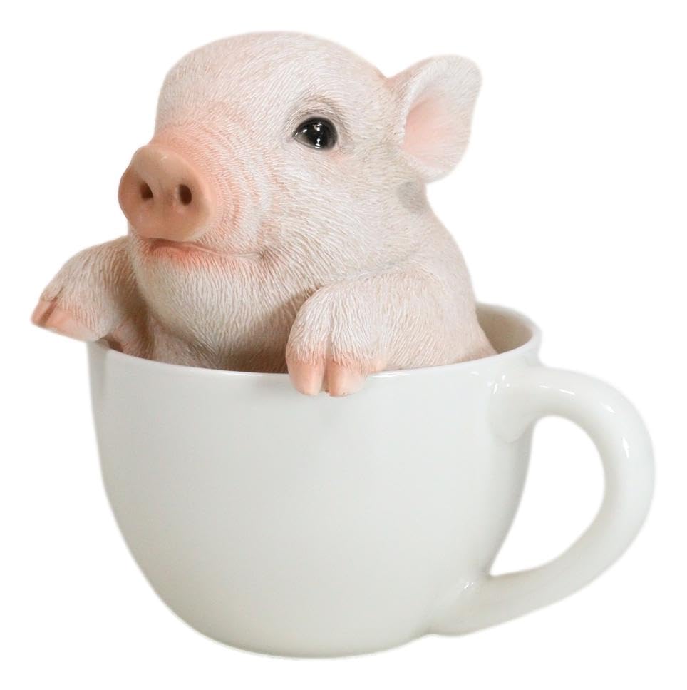 Ebros Gift Adorable Babe Pink Teacup Pig Figurine 5.25' Tall Realistic Animal Collectible Design Decor Statue With Glass Eyes Country Farm Whimsical Pigs