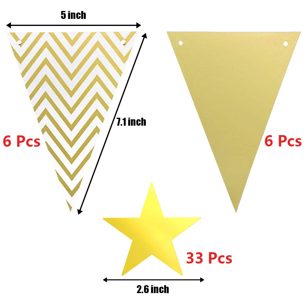 Gold Glitter Graduation Banner We Will Miss You and Triangle Flag Banner Star Swirl Banner for Farewell Party Decorations Suppli