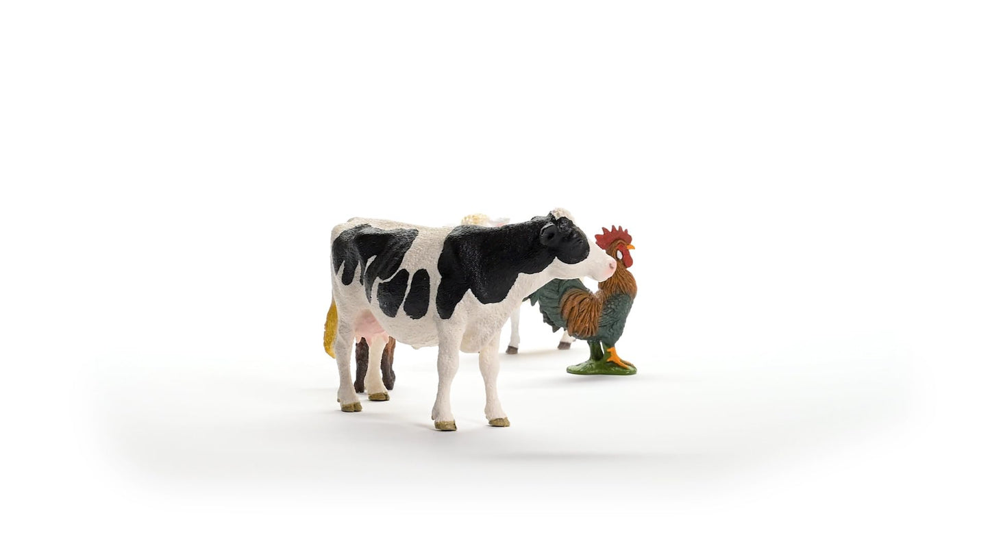 Schleich Farm World - Starter Set, Includes 4 X Collectible Toy Farm Animals, Cow, Sheep, Donkey Foal And Rooster Farm Animal To
