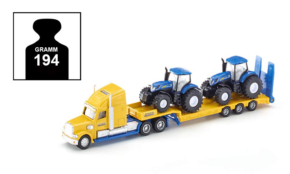 Siku 1805, Lorry with New Holland Tractors, 1:87, Metal/Plastic, Yellow/Blue, Multifunctional