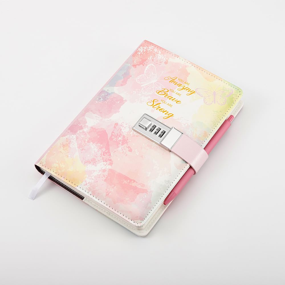 Nollh Diary With Lock For Girls And Women - 5.7 X 8.5 Inch Journal With Lock With Pen And Stickers, Birthday Gifts For 8-12 14 1